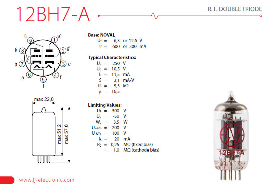 Radio lempa JJ Electronic 12BH7/ECC99 kaina ir informacija | Priedai muzikos instrumentams | pigu.lt