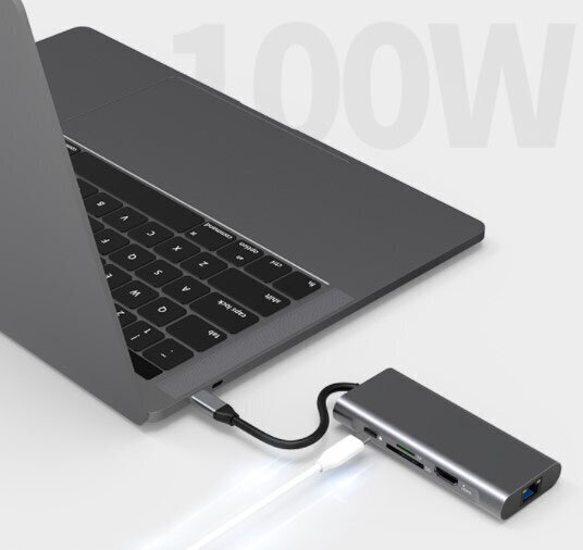 Adapteris Zenwire HUB USB-C 9w1, USB 3.0, Ethernet RJ45, HDMI 4K, SD, micro SD, Power Delivery 100W, DEX, Macbook Pro Air M1 kaina ir informacija | Adapteriai, USB šakotuvai | pigu.lt