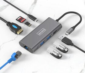 Adapteris Zenwire HUB USB-C 9w1, USB 3.0, Ethernet RJ45, HDMI 4K, SD, micro SD, Power Delivery 100W, DEX, Macbook Pro Air M1 цена и информация | Адаптеры, USB-разветвители | pigu.lt