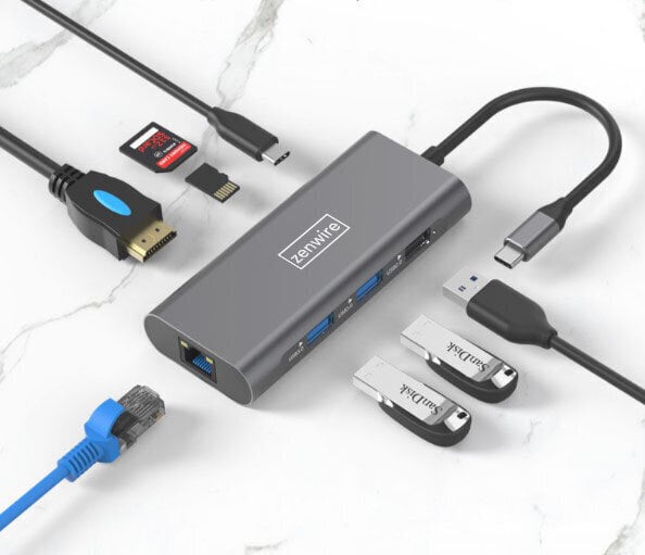 Adapteris Zenwire HUB USB-C 9w1, USB 3.0, Ethernet RJ45, HDMI 4K, SD, micro SD, Power Delivery 100W, DEX, Macbook Pro Air M1 цена и информация | Adapteriai, USB šakotuvai | pigu.lt