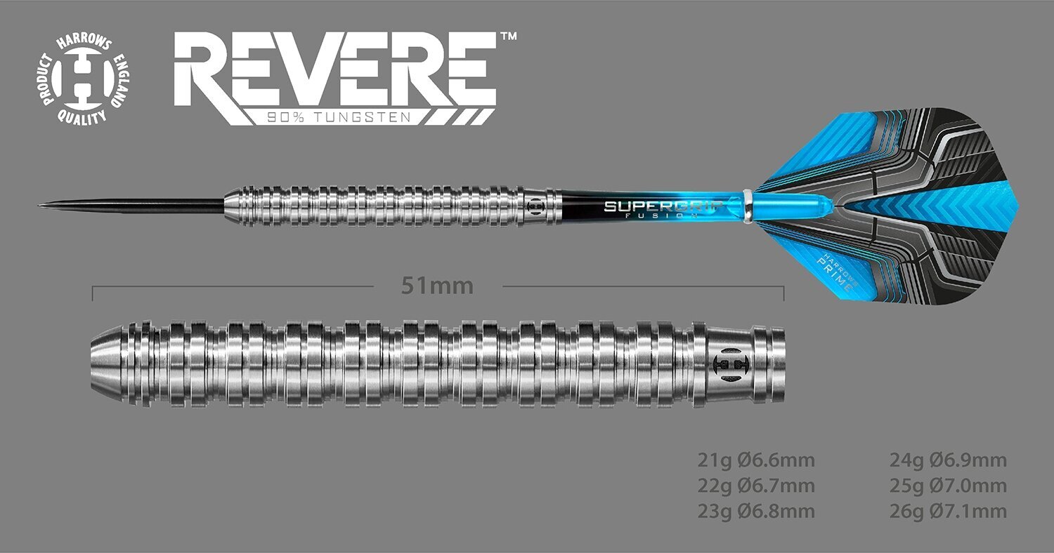 Smiginio strėlytės Harrows Revere, 22 g, 6,7 mm, juodos/mėlynos цена и информация | Smiginis | pigu.lt