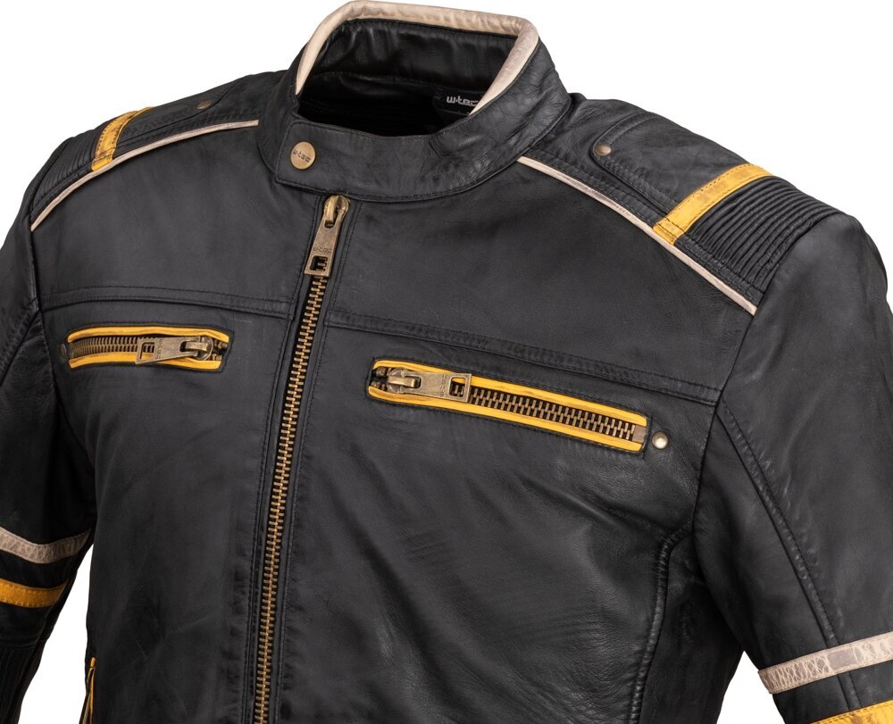 Vyriška odinė motociklininko striukė W-TEC Traction - Black XL kaina ir informacija | Moto striukės | pigu.lt