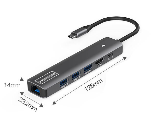 HUB USB-C adapteris 7W1 Zenwire HDMI 4K USB Gigabit Ethernet RJ45 1000 Mbps M1 kaina ir informacija | Adapteriai, USB šakotuvai | pigu.lt