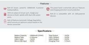 Аккумулятор PROMATE Bolt-10 10000 мАч цена и информация | Зарядные устройства Power bank | pigu.lt