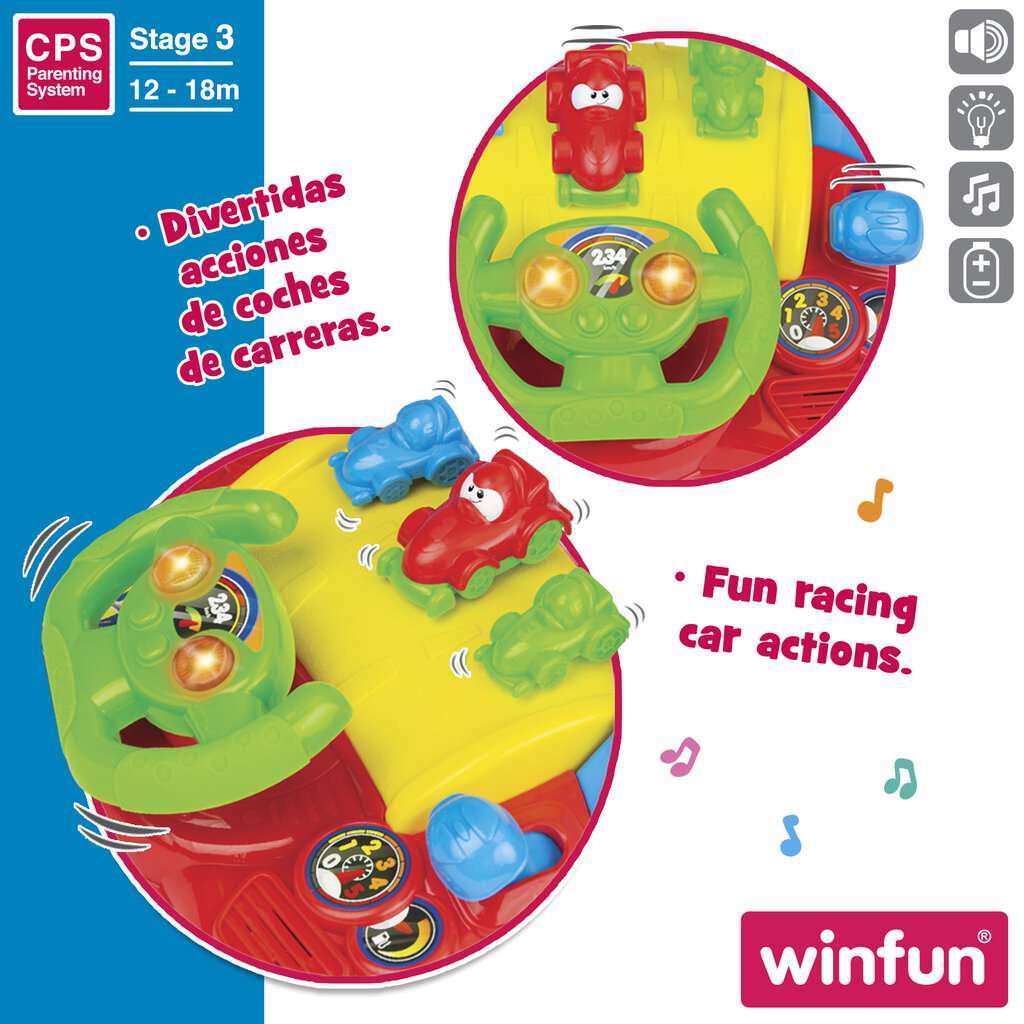 Interaktyvus centras su garsu ir šviesa "Lil'Racer Steering Wheel" WINFUN 12m+ kaina ir informacija | Žaislai kūdikiams | pigu.lt