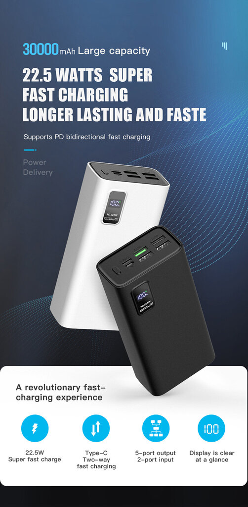 Platinet PD QC 30000mAh kaina ir informacija | Atsarginiai maitinimo šaltiniai (power bank) | pigu.lt