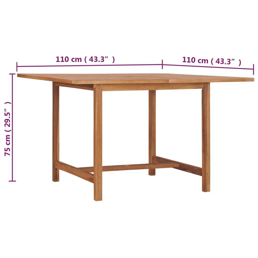 vidaXL Sodo valgomojo stalas, 110x110x75cm, tikmedžio medienos masyvas kaina ir informacija | Lauko stalai, staliukai | pigu.lt