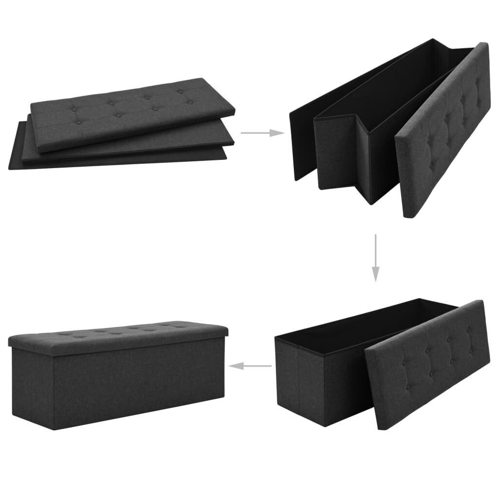 vidaXL Sulankstomas suoliukas-daiktadėžė, juodas, dirbtinis linas kaina ir informacija | Batų spintelės, lentynos ir suolai | pigu.lt