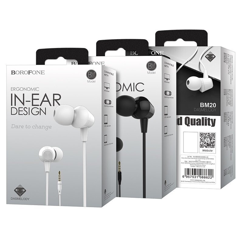 Borofone Earphones BM20 DasMelody su mikrofonu, baltos spalvos kaina ir informacija | Ausinės | pigu.lt