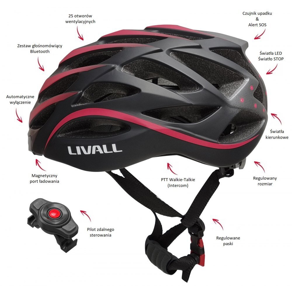 Išmanusis plento dviračių šalmas Livall BH62 Neo Bluetooth / LED / SOS 55-61cm kaina ir informacija | Šalmai | pigu.lt