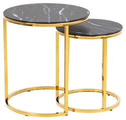 2-jų kavos staliukų komplektas Kamza, juodas/auksinis kaina ir informacija | Kavos staliukai | pigu.lt