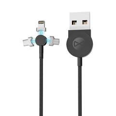 Магнитный кабель Forever Core 3в1 USB - Lightning + USB-C + microUSB 1,0 м 2,5А, черный цена и информация | Кабели для телефонов | pigu.lt