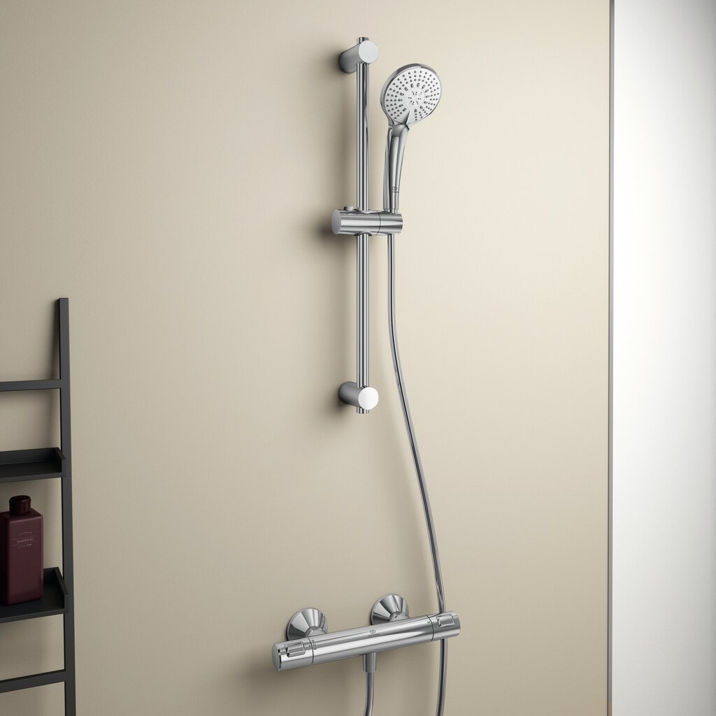 Ceratherm T25 termostatinis dušo maišytuvas su 100 mm 3F Idealrain 8 l/min rankiniu dušu, 1250 mm Idealflex žarna, 600 mm stovas, chromas shower bar with adjustable wall brackets, chrome A7203AA kaina ir informacija | Vandens maišytuvai | pigu.lt