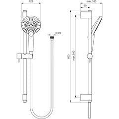 Ideal Standard Idealrain EvoJET Round 3 F dušo galvutė 125 mm (8 l/min) ir 600 mm dušo stovas su metaliniais laikikliais, 1750 mm dušo žarna, chromas B1761AA цена и информация | Смесители | pigu.lt