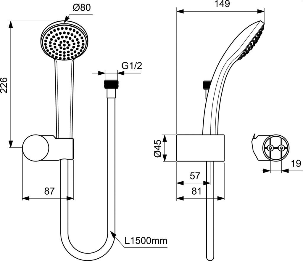 Dušo komplektas Ideal Standard IdealRain Soft su dušo galva 80mm, reguliuojamu laikikliu ir 1500 mm metaline žarna, chromas B9506AA цена и информация | Dušo komplektai ir panelės | pigu.lt