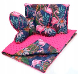 Vežimėlio patalynės komplektas: antklodė ir 2 pagalvės "flamingai" kaina ir informacija | Vežimėlių priedai | pigu.lt