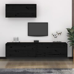 vidaXL Televizoriaus spintelės, 3vnt., juodos, pušies medienos masyvas kaina ir informacija | TV staliukai | pigu.lt