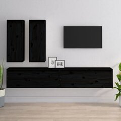 vidaXL Televizoriaus spintelės, 4vnt., juodos, pušies medienos masyvas kaina ir informacija | TV staliukai | pigu.lt