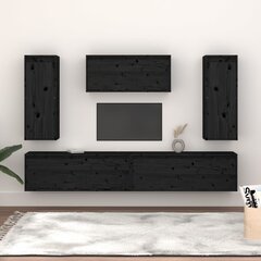vidaXL Televizoriaus spintelės, 5vnt., juodos, pušies medienos masyvas kaina ir informacija | TV staliukai | pigu.lt