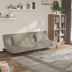 Dvivietė sofa-lova su dvejomis pagalvėmis, pilka, aksomas kaina ir informacija | Sofos | pigu.lt