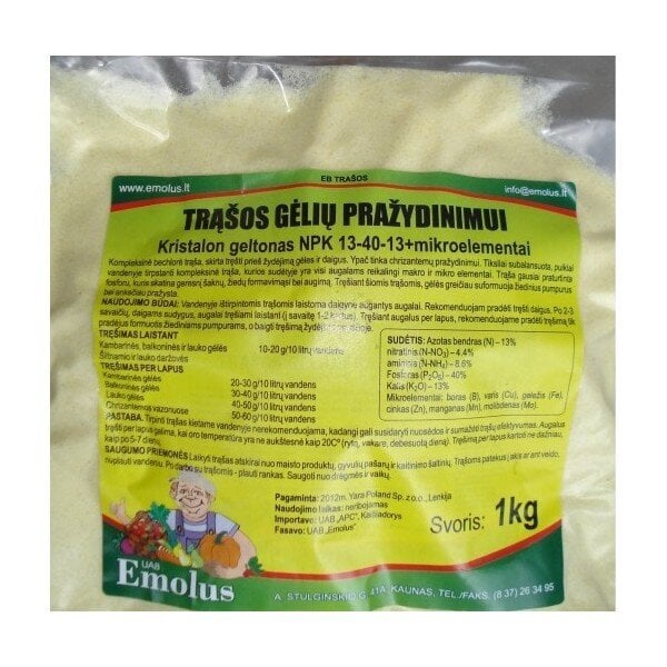 Pražydinimui trąšos NPK 13-40-13, 1kg kaina ir informacija | Birios trąšos | pigu.lt