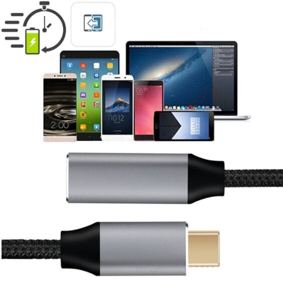 Thunderbolt 3.0 USB-C moteriškos lyties į USB-C vyriškos lyties ilgintuvas, palaikantis 100 W 5 A maitinimo tiekimą, duomenų perdavimą iki 10 GB/s, garso ir vaizdo transliacijas, 1 m ilgio цена и информация | Adapteriai, USB šakotuvai | pigu.lt