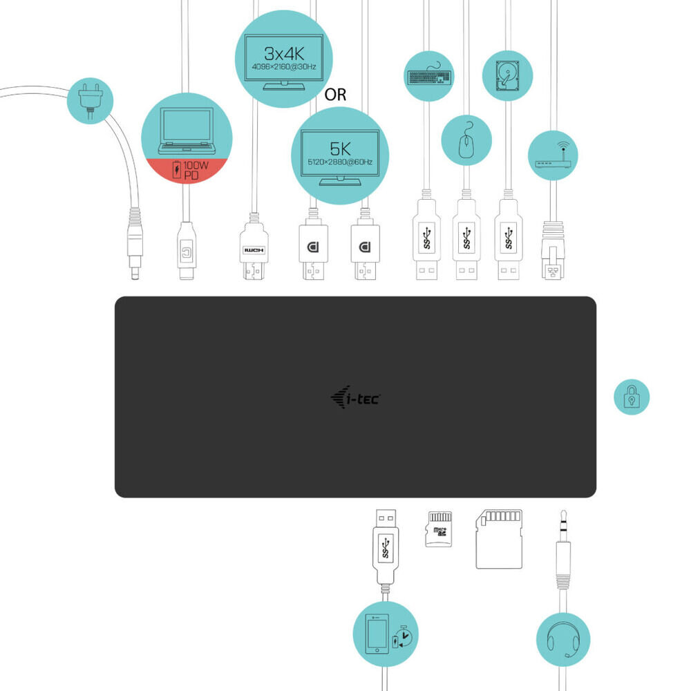 i-Tec C31TRIPLEDOCKPDPRO, USB-C kaina ir informacija | Adapteriai, USB šakotuvai | pigu.lt