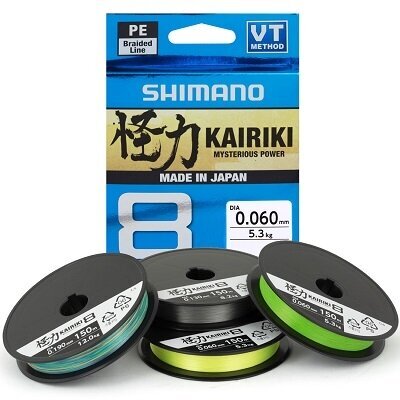 Valas Shimano Kairiki 8, 150m, 0.19mm, 12kg, geltonas kaina ir informacija | Kiti žvejybos reikmenys | pigu.lt