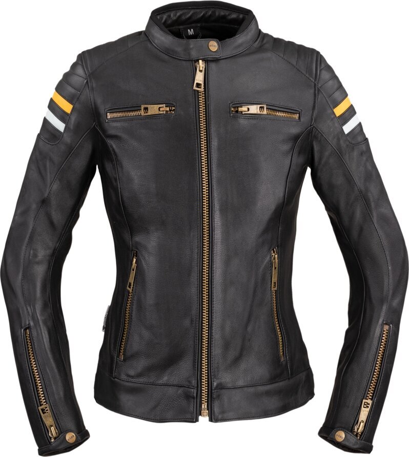 Moteriška odinė motociklininko striukė W-TEC Stripe Lady - Black XS kaina ir informacija | Moto striukės | pigu.lt