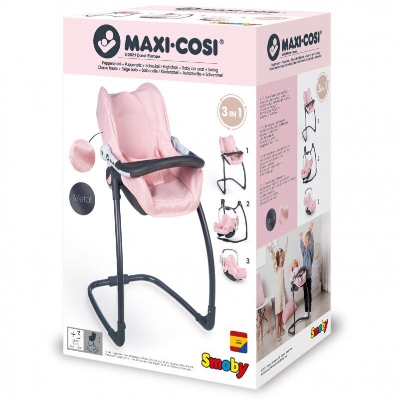 Lėlės nešioklė, maitinimo kėdutė, sūpynė Smoby Maxi Cosi Quinny 3in1 kaina ir informacija | Žaislai mergaitėms | pigu.lt