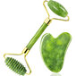 Žalio nefrito akmens veido masažuoklis su dantytu voleliu ir Gua Sha rinkinys kaina ir informacija | Veido masažuokliai, valymo įrankiai | pigu.lt