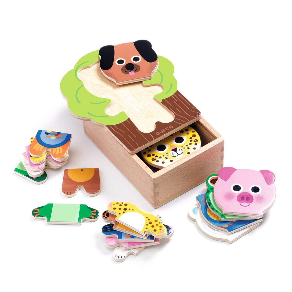 Medinė dėlionė mažiesiems su dėžute - Gyvūnai, DJECO DJ01626 kaina ir informacija | Žaislai kūdikiams | pigu.lt