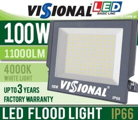 Светодиодный прожектор Visional 100Вт / 11000лм / IP66 / 4000К цена и информация | Фонари и прожекторы | pigu.lt