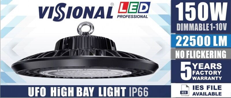 LED UFO 150W su PHILIPS diodais ir LIFUD tvarkykle, 22500lm, 4000K, LED SANDĖLIS IR GAMYBINĖ ŠVIESA 150W kaina ir informacija | Įmontuojami šviestuvai, LED panelės | pigu.lt