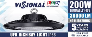 LED VISIONAL Professional line aukštų patalpų UFO šviestuvas 200W / 4000K / IP66 kaina ir informacija | Įmontuojami šviestuvai, LED panelės | pigu.lt