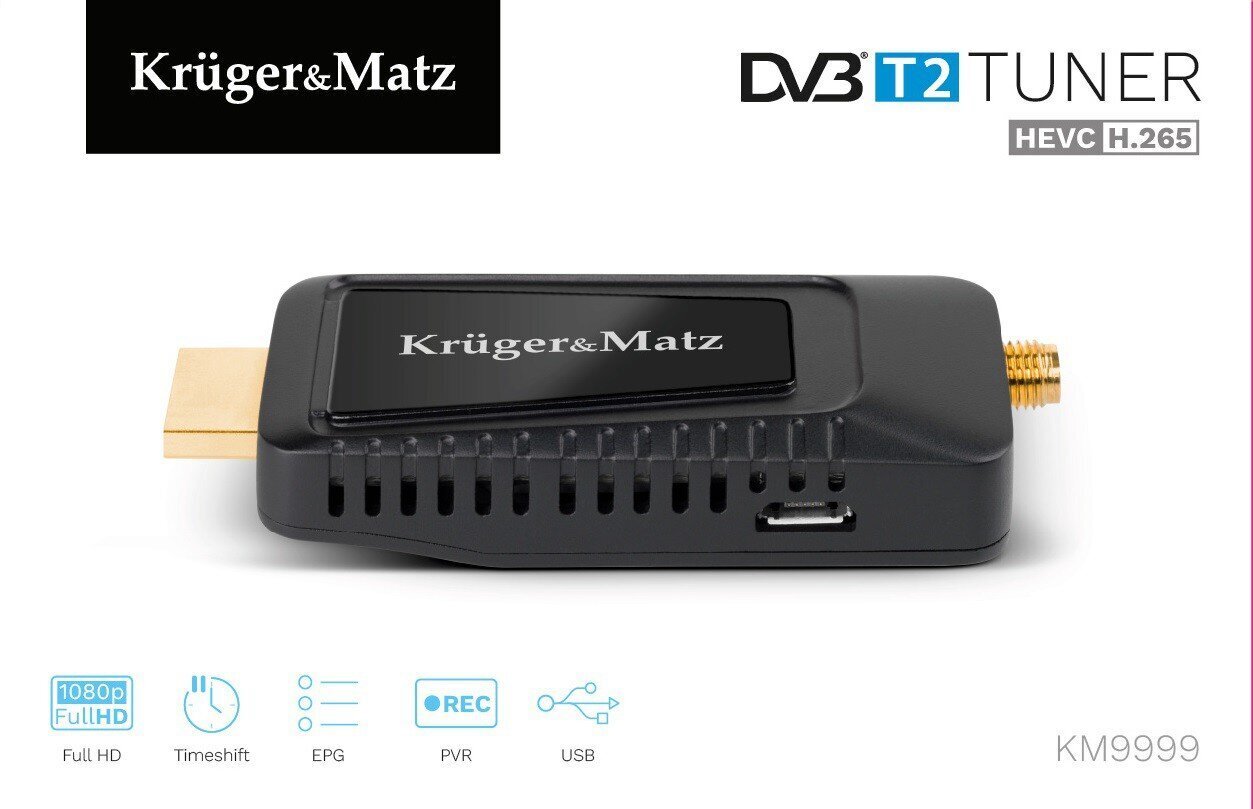 Kruger Matz mini Tuner DVB-T2 H.265 HEVC KM9999 kaina ir informacija | TV imtuvai | pigu.lt