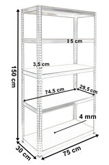 Sandėliavimo lentyna, 5 aukštai, juoda 150x75x30,apkrova 625 kg kaina ir informacija | Lentynos | pigu.lt