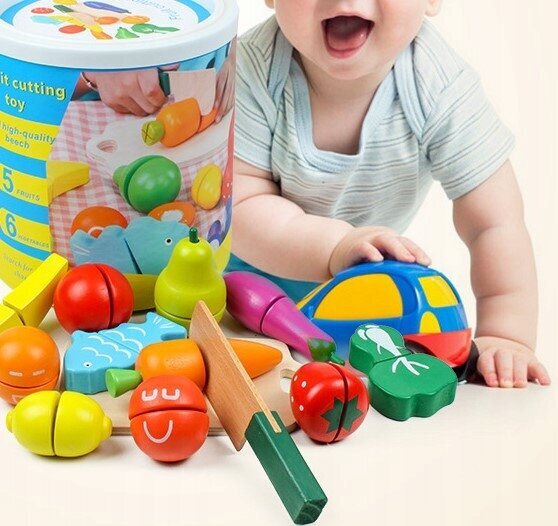 Medinių vaisių ir daržovių pjaustymo rinkinys kaina ir informacija | Žaislai kūdikiams | pigu.lt