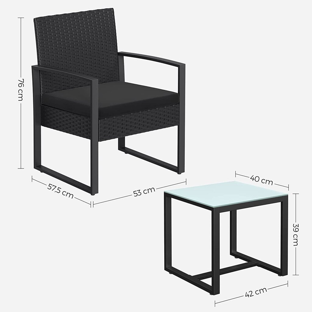 Sodo kėdės su stalu, juodos kaina ir informacija | Lauko baldų komplektai | pigu.lt