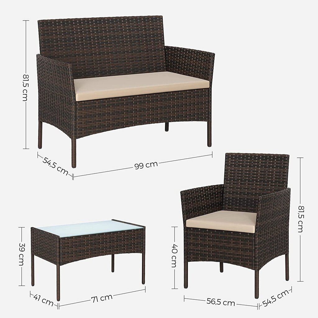 4 dalių odo baldų komplektas iš PE polirotango, rudos spalvos kaina ir informacija | Lauko baldų komplektai | pigu.lt