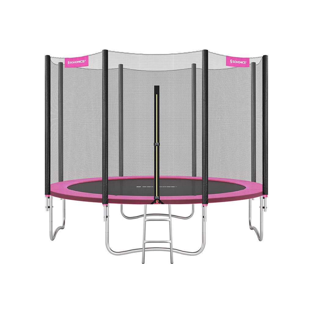 Batutas Songmics Ø 305 cm. su apsauginiu tinkleliu, kopėčiomis ir paminkštintais stulpais, rožinės spalvos kaina ir informacija | Batutai | pigu.lt