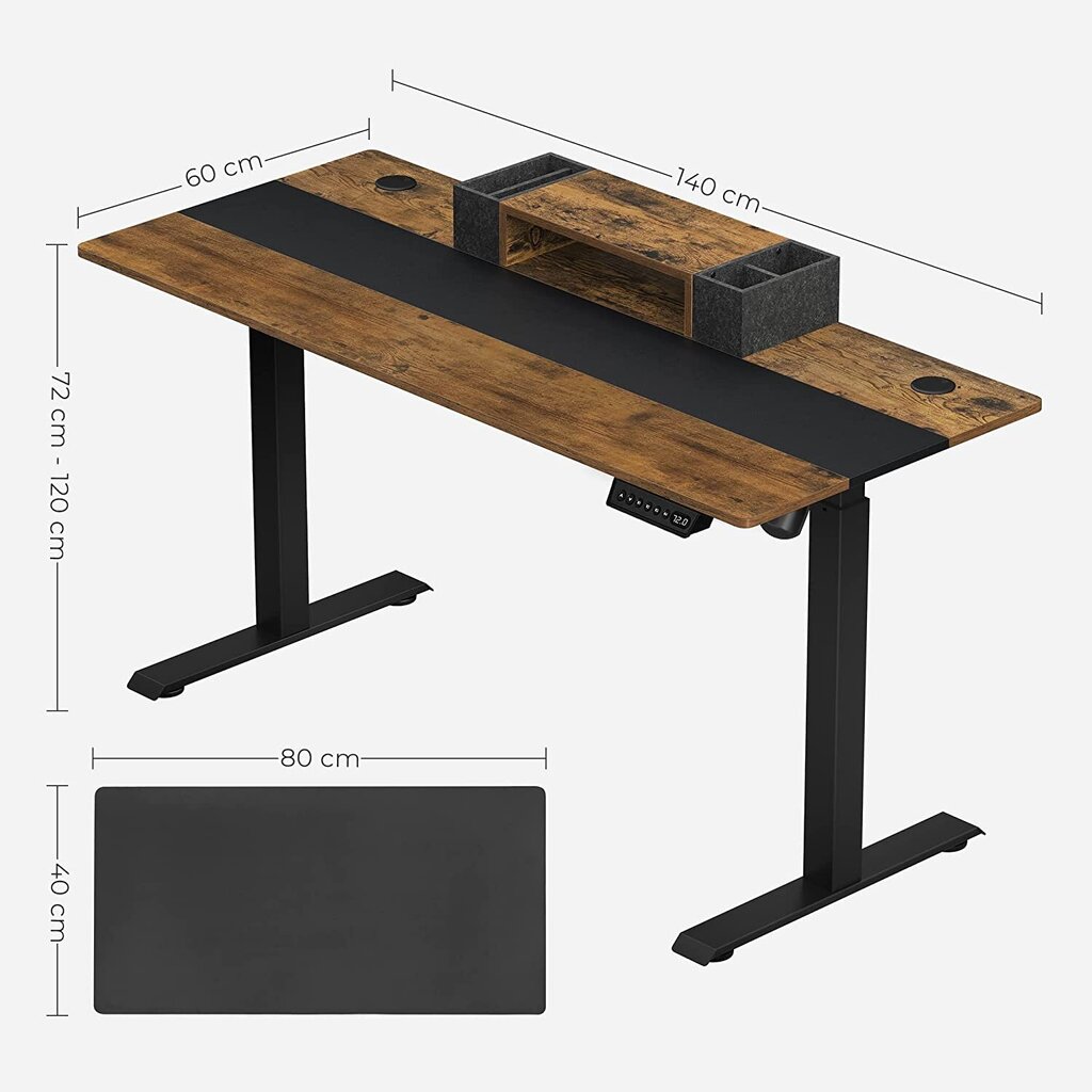 Reguliuojamo aukščio stalas Songmics, rudas/juodas kaina ir informacija | Kompiuteriniai, rašomieji stalai | pigu.lt