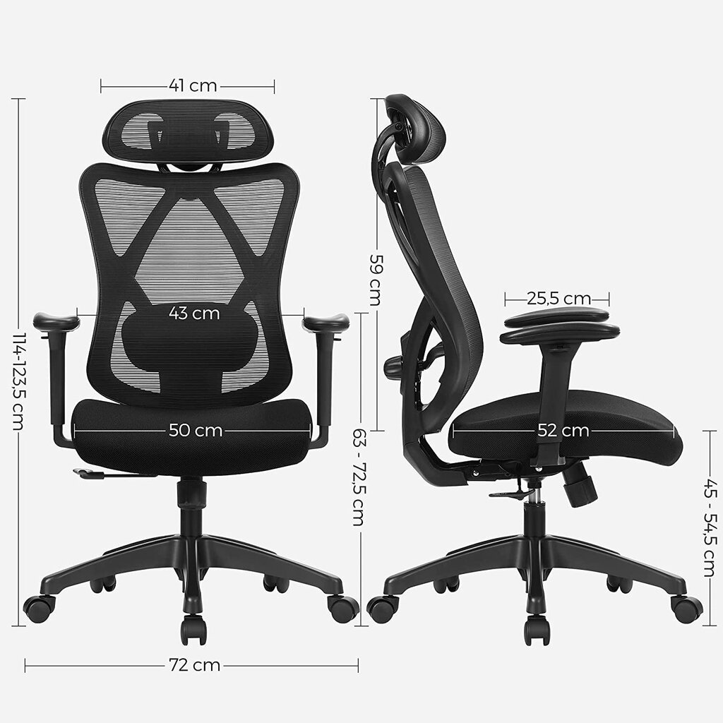 Ergonomiška biuro kėdė OBN063B01, juoda kaina ir informacija | Biuro kėdės | pigu.lt