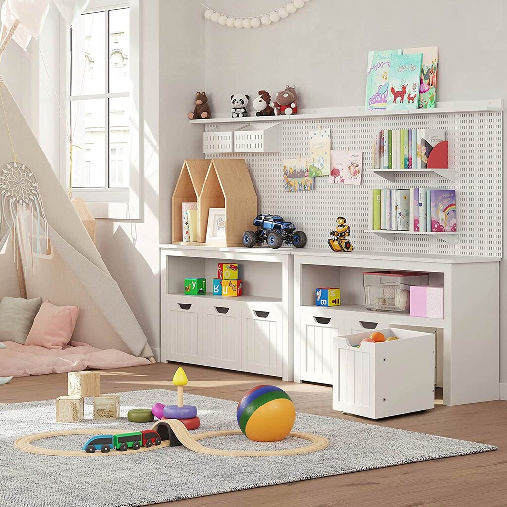 Žaislų spintelė vaikų kambariui, balta цена и информация | Vaikiškos spintelės | pigu.lt