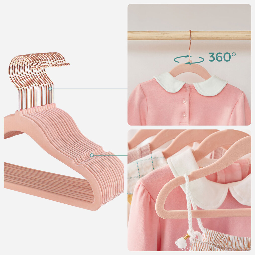 Vaikiškų pakabų rinkinys 30 vnt. šviesiai rožinės spalvos kaina ir informacija | Pakabos, maišai drabužiams | pigu.lt