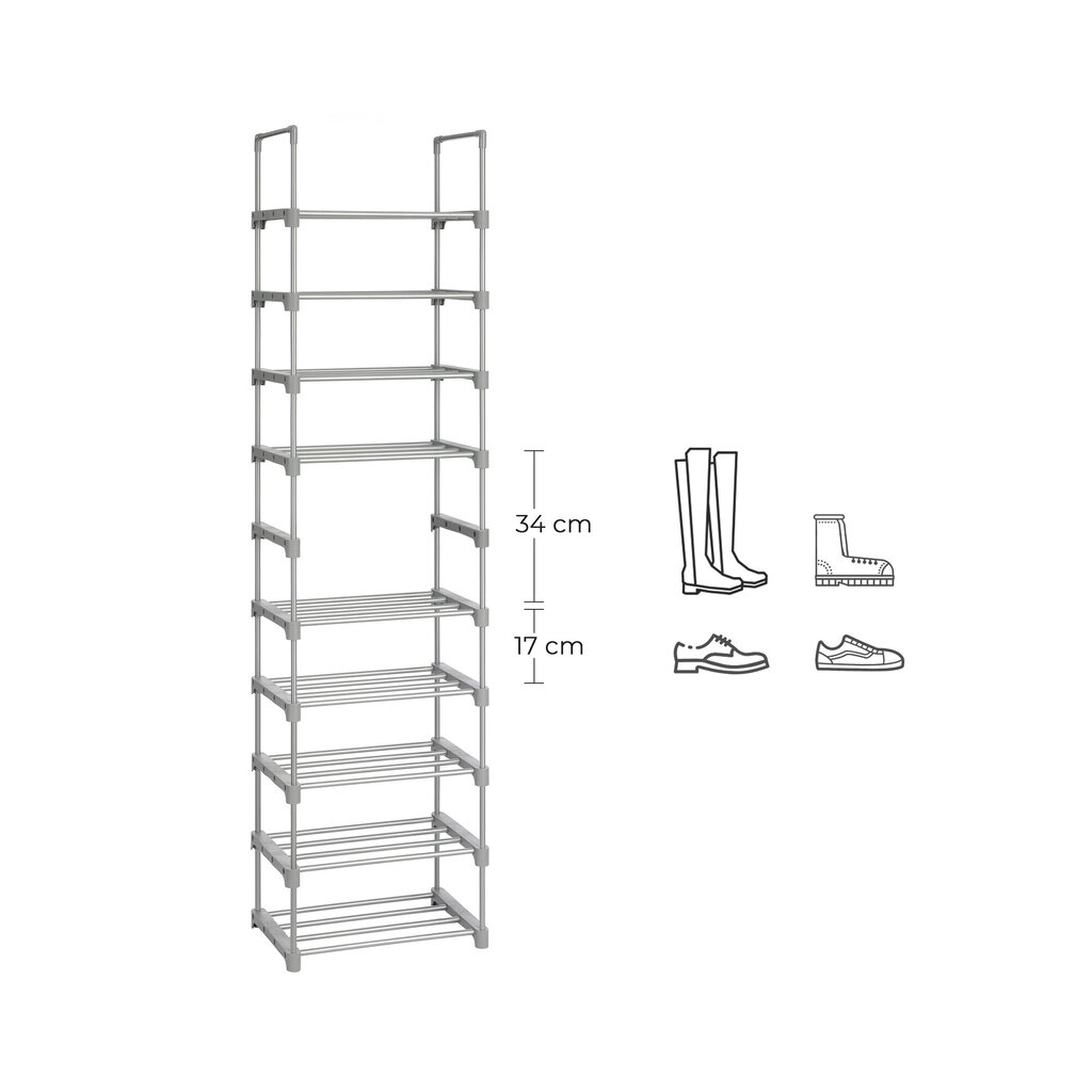 Metalinė batų spintelė 10 skyrių, pilkos spalvos цена и информация | Batų spintelės, lentynos ir suolai | pigu.lt