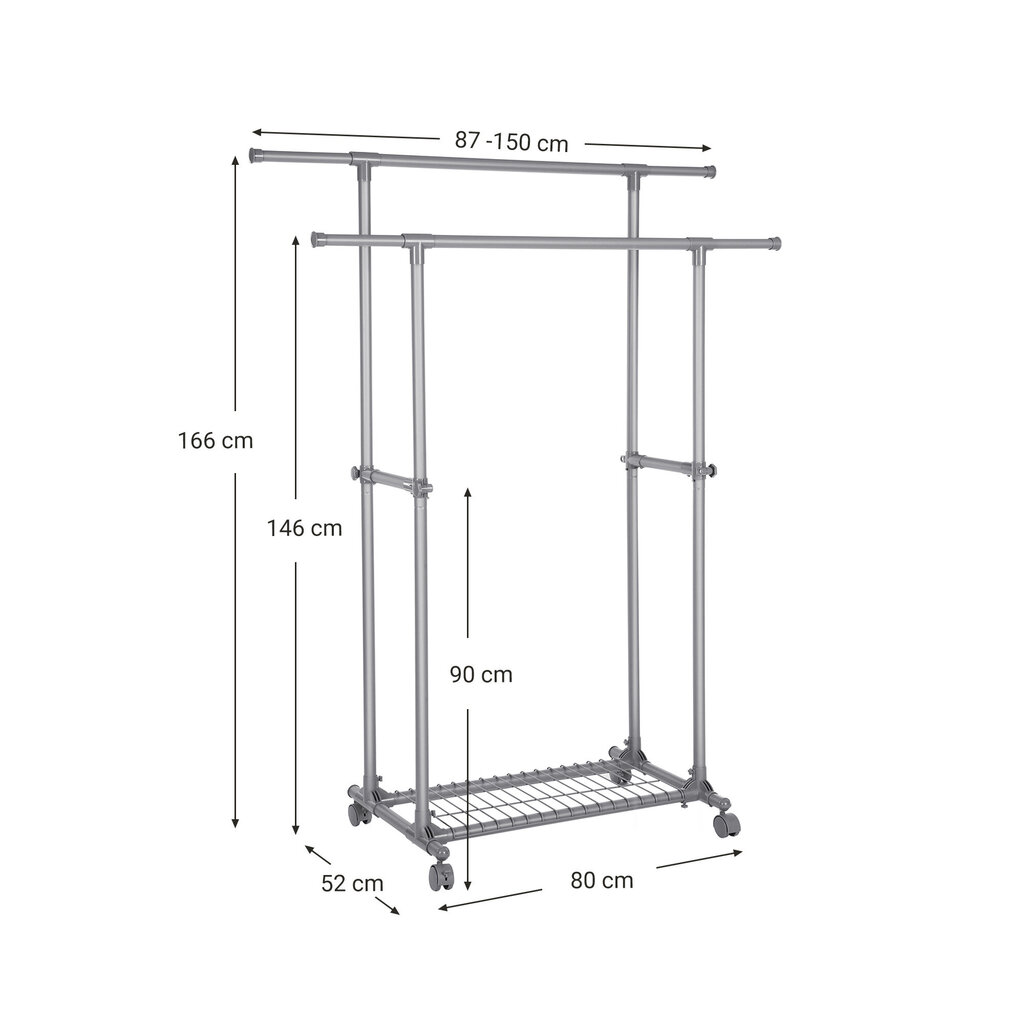 Drabužių kabykla ant ratukų, pilka kaina ir informacija | Drabužių kabyklos | pigu.lt