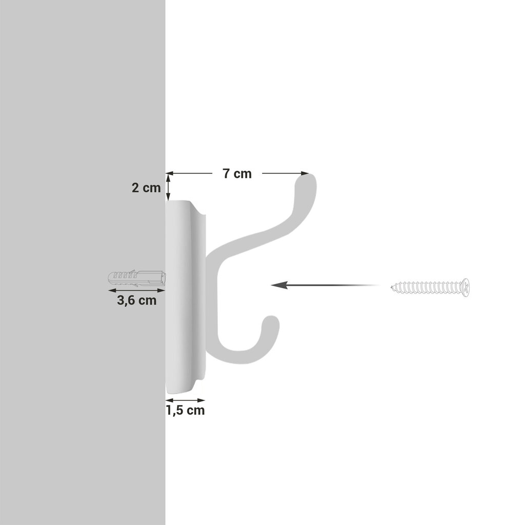 Sieninė kabykla su 4 metaliniais kabliukais, balta kaina ir informacija | Drabužių kabyklos | pigu.lt