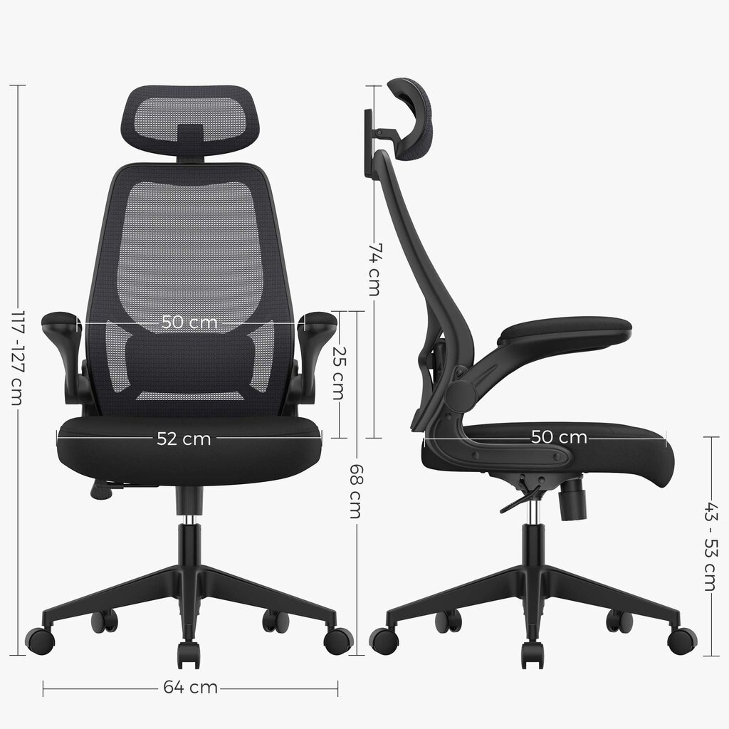 Biuro kėdė su reguliuojamais porankiais, juoda kaina ir informacija | Biuro kėdės | pigu.lt