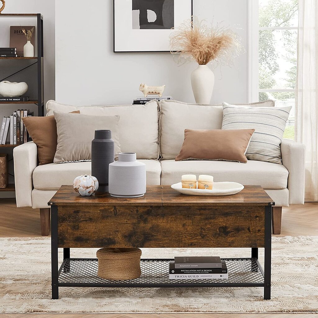 Kavos staliukas su su atlenkiamu dangčiu, 100 x 55 x 47 cm., ruda/juoda цена и информация | Kavos staliukai | pigu.lt